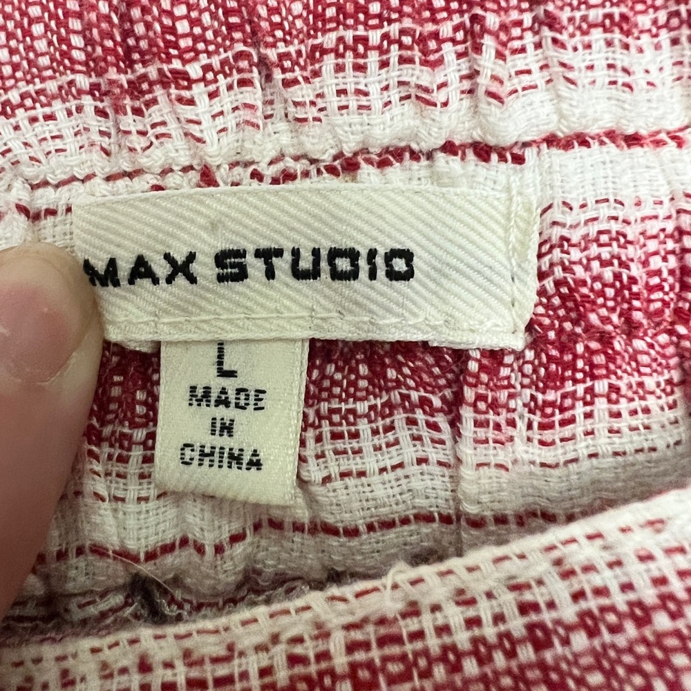 Max Studio High Low Midi Skirt Striped Cream/Red Cotton Women's Size Large - tie - Picture 8 of 10